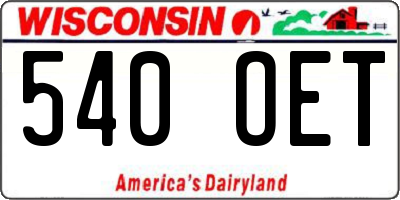 WI license plate 540OET