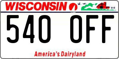 WI license plate 540OFF