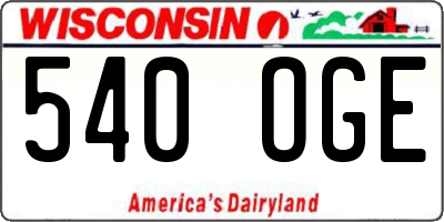 WI license plate 540OGE