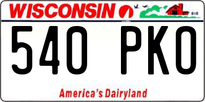 WI license plate 540PKO