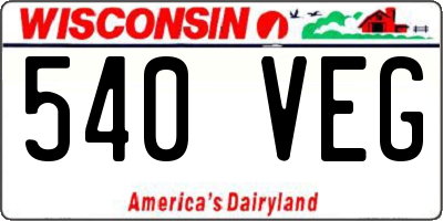 WI license plate 540VEG
