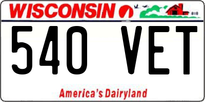 WI license plate 540VET