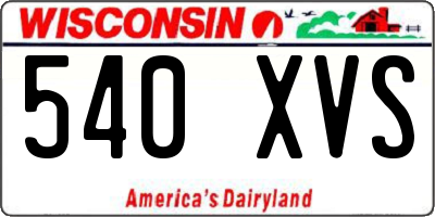 WI license plate 540XVS