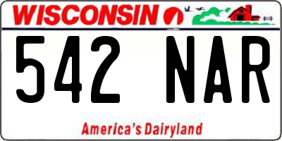 WI license plate 542NAR