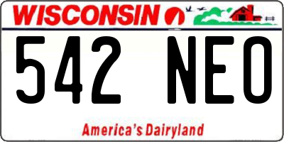 WI license plate 542NEO