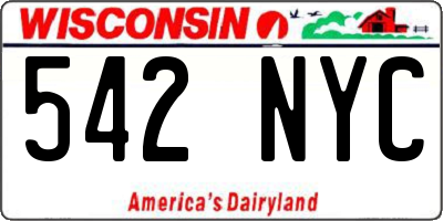 WI license plate 542NYC
