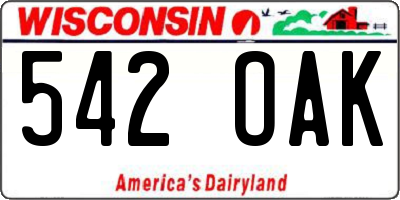 WI license plate 542OAK