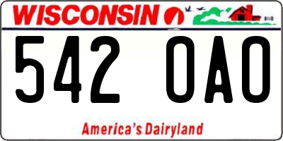 WI license plate 542OAO