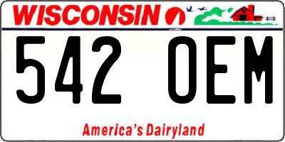 WI license plate 542OEM
