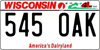 WI license plate 545OAK