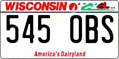 WI license plate 545OBS