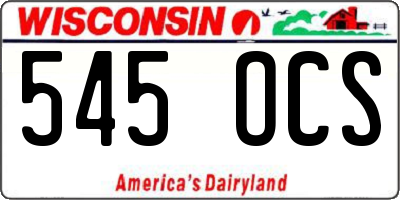 WI license plate 545OCS
