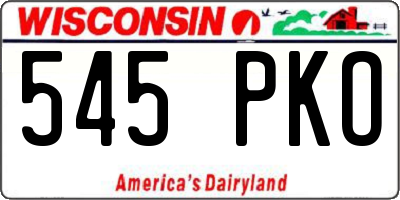 WI license plate 545PKO