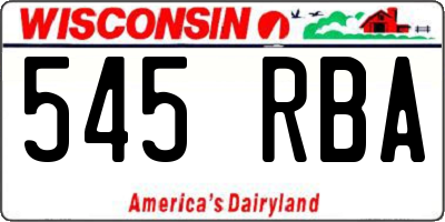 WI license plate 545RBA