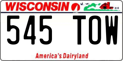 WI license plate 545TOW