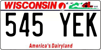 WI license plate 545YEK