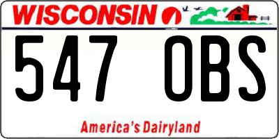 WI license plate 547OBS
