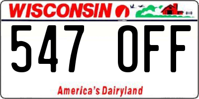 WI license plate 547OFF