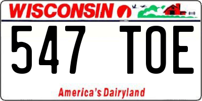 WI license plate 547TOE
