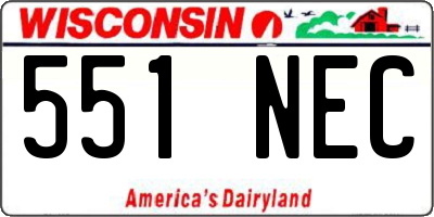WI license plate 551NEC