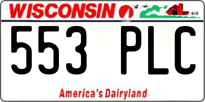WI license plate 553PLC