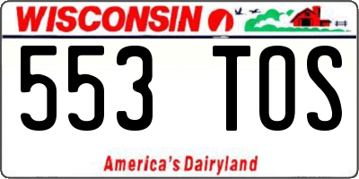 WI license plate 553TOS