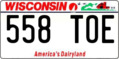 WI license plate 558TOE