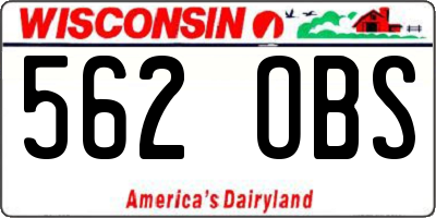 WI license plate 562OBS