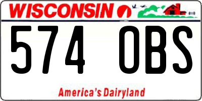 WI license plate 574OBS