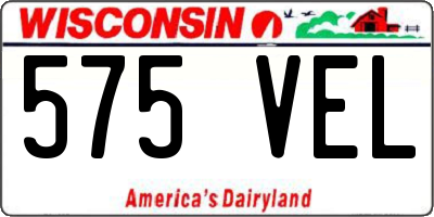 WI license plate 575VEL