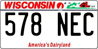 WI license plate 578NEC