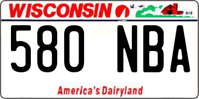 WI license plate 580NBA