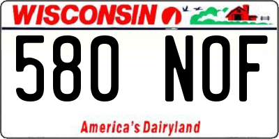 WI license plate 580NOF