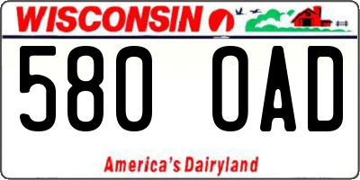 WI license plate 580OAD