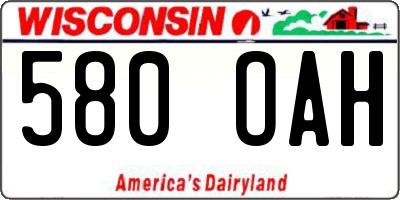 WI license plate 580OAH