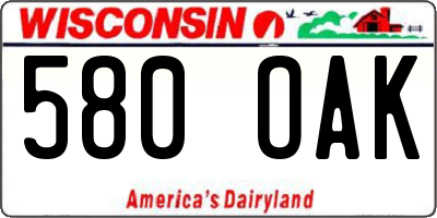 WI license plate 580OAK
