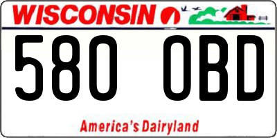 WI license plate 580OBD