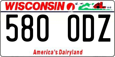 WI license plate 580ODZ