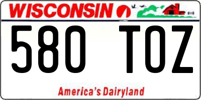 WI license plate 580TOZ