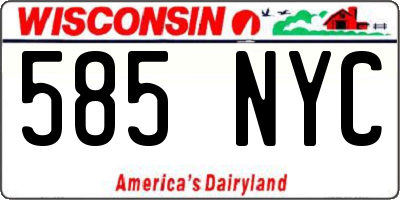 WI license plate 585NYC