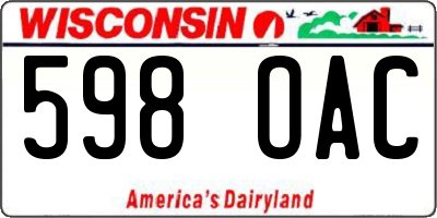 WI license plate 598OAC