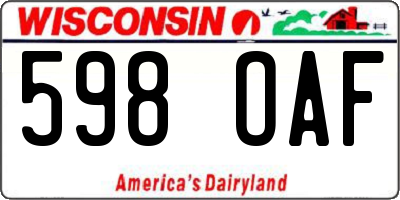 WI license plate 598OAF