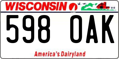 WI license plate 598OAK