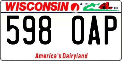 WI license plate 598OAP