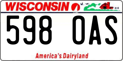 WI license plate 598OAS