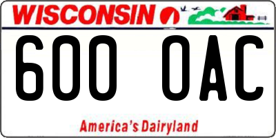 WI license plate 600OAC