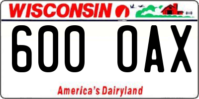 WI license plate 600OAX