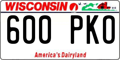 WI license plate 600PKO