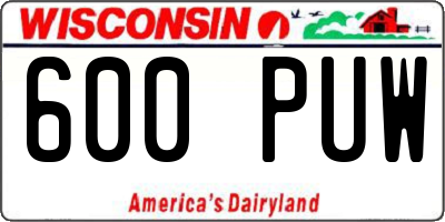 WI license plate 600PUW