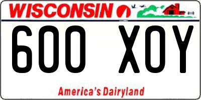 WI license plate 600XOY